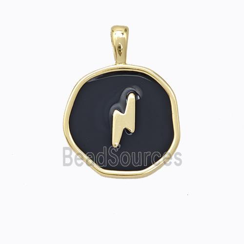 Copper Lightning Pendant Black Enamel Circle Gold Plated