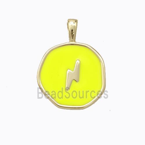 Copper Lightning Pendant Yellow Enamel Circle Gold Plated