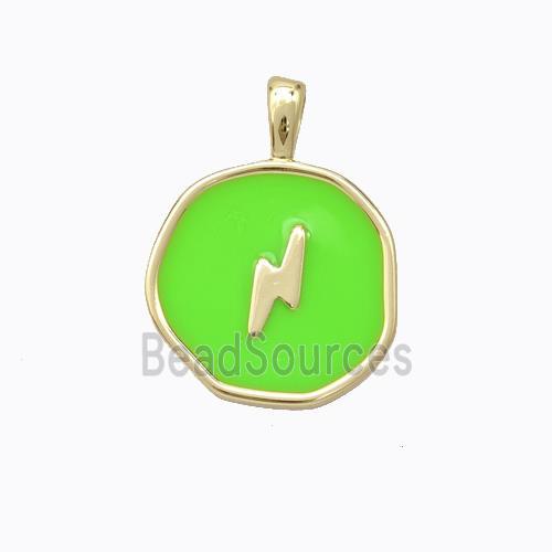 Copper Lightning Pendant Green Enamel Circle Gold Plated