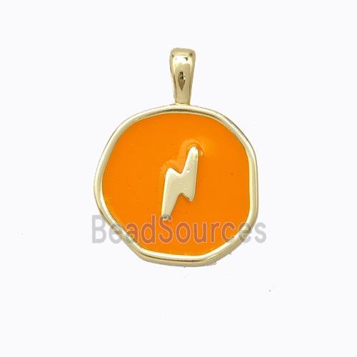 Copper Lightning Pendant Orange Enamel Circle Gold Plated