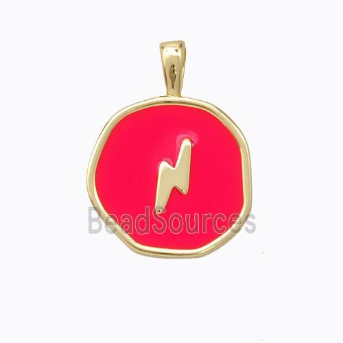 Copper Lightning Pendant Red Enamel Circle Gold Plated