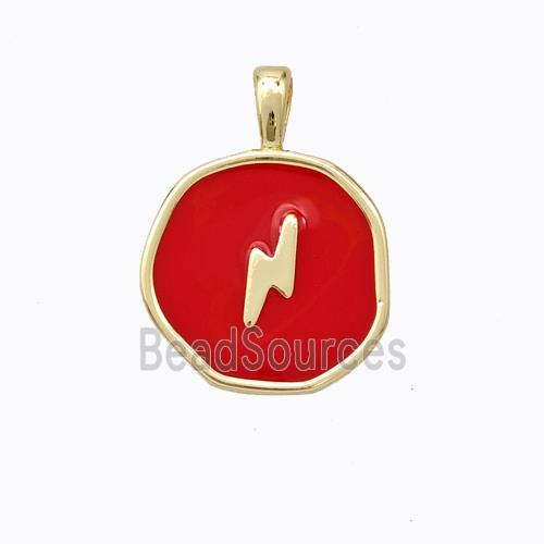 Copper Lightning Pendant Red Enamel Circle Gold Plated