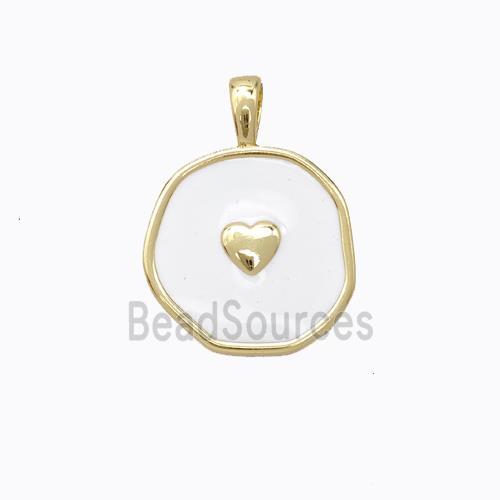 Copper Heart Pendant White Enamel Circle Gold Plated