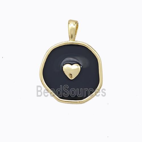 Copper Heart Pendant Black Enamel Circle Gold Plated