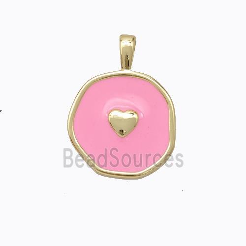 Copper Heart Pendant Pink Enamel Circle Gold Plated