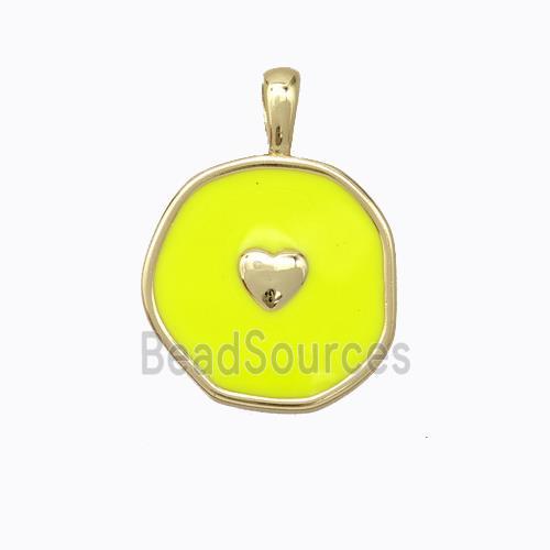 Copper Heart Pendant Yellow Enamel Circle Gold Plated