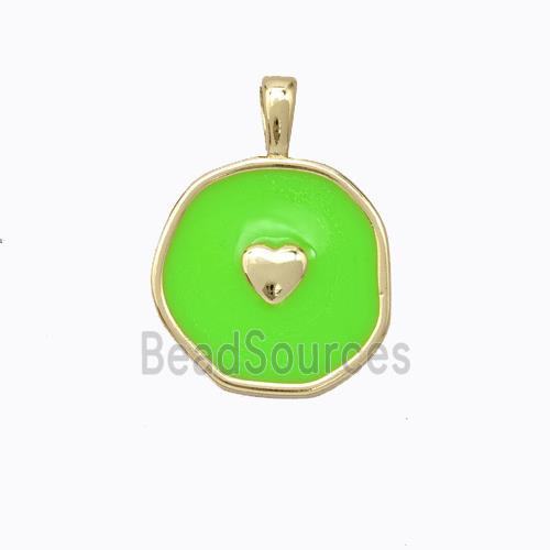 Copper Heart Pendant Green Enamel Circle Gold Plated