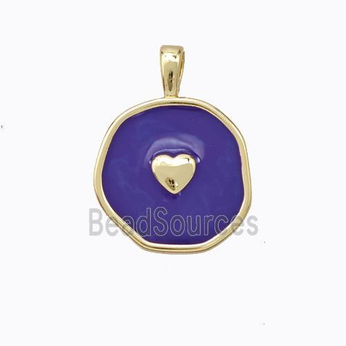 Copper Heart Pendant Purple Enamel Circle Gold Plated