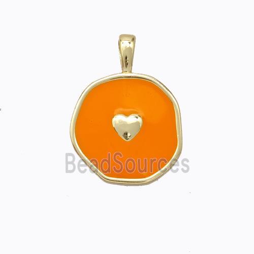 Copper Heart Pendant Ornage Enamel Circle Gold Plated