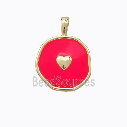 Copper Heart Pendant Red Enamel Circle Gold Plated