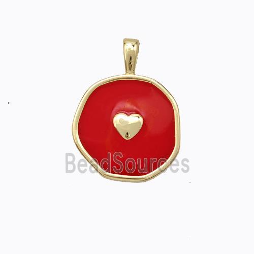 Copper Heart Pendant Red Enamel Circle Gold Plated