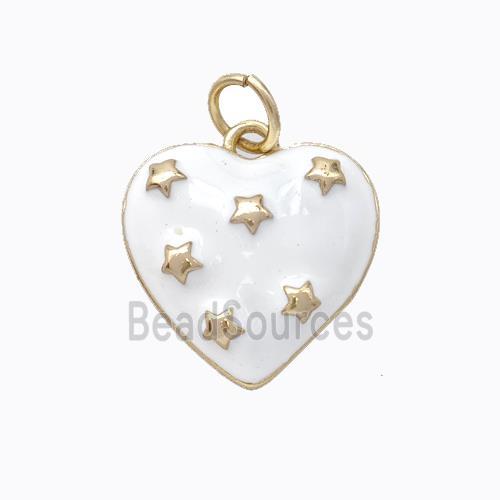 Copper Heart Pendant White Enamel Star Gold Plated