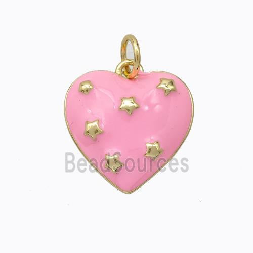 Copper Heart Pendant Pink Enamel Star Gold Plated