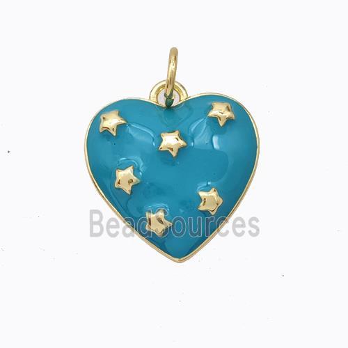 Copper Heart Pendant Teal Enamel Star Gold Plated