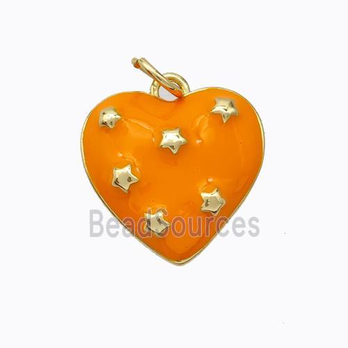 Copper Heart Pendant Orange Enamel Star Gold Plated