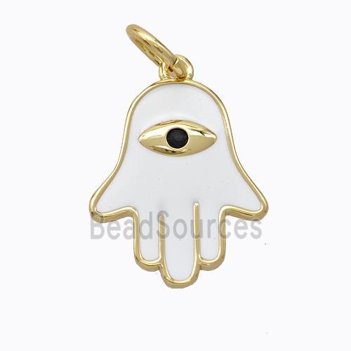 Copper Hamsahand Pendant White Enamel Eye Gold Plated