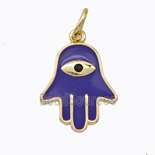 Copper Hamsahand Pendant Purple Enamel Eye Gold Plated