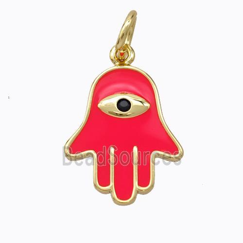 Copper Hamsahand Pendant Red Enamel Eye Gold Plated