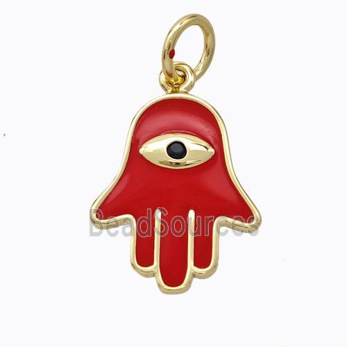 Copper Hamsahand Pendant Red Enamel Eye Gold Plated