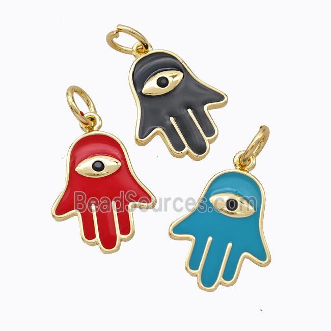 Copper Hamsahand Pendant Enamel Eye Gold Plated Mixed