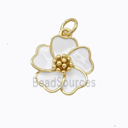 Copper Flower Pendant White Enamel Gold Plated