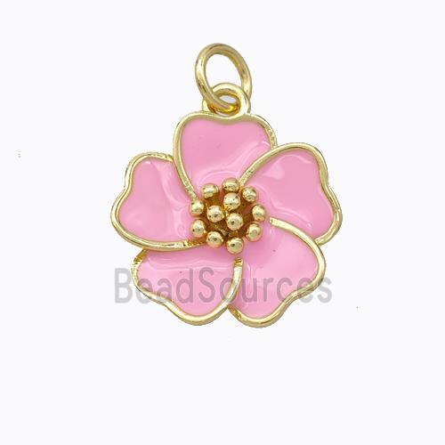 Copper Flower Pendant Pink Enamel Gold Plated