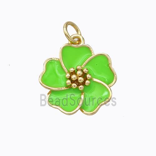 Copper Flower Pendant Green Enamel Gold Plated