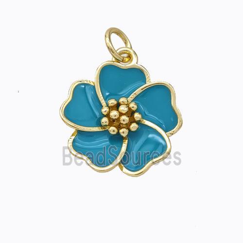 Copper Flower Pendant Teal Enamel Gold Plated