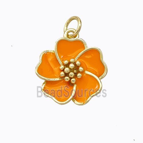 Copper Flower Pendant Orange Enamel Gold Plated