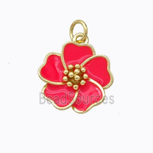 Copper Flower Pendant Red Enamel Gold Plated