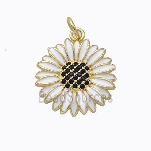 Copper Sunflower Pendant White Enamel Gold Plated