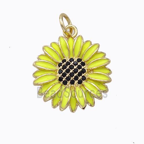 Copper Sunflower Pendant Yellow Enamel Gold Plated