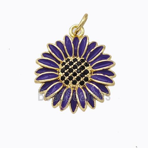 Copper Sunflower Pendant Purple Enamel Gold Plated