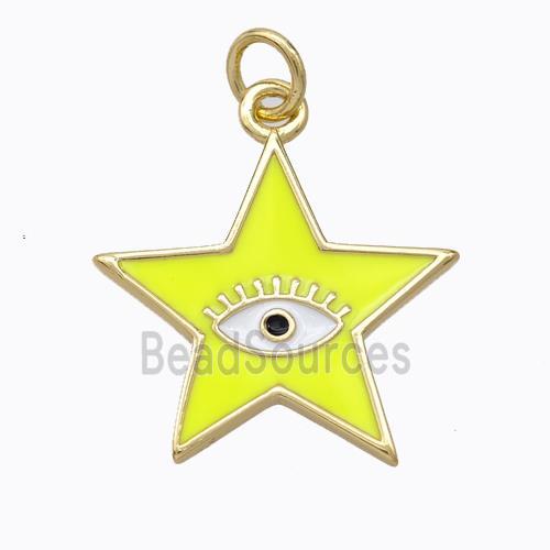 Copper Star Pendant Yellow Enamel Eye Gold Plated