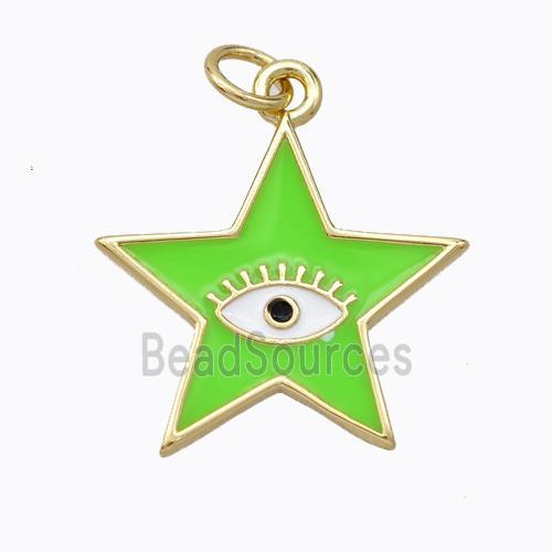 Copper Star Pendant Green Enamel Eye Gold Plated