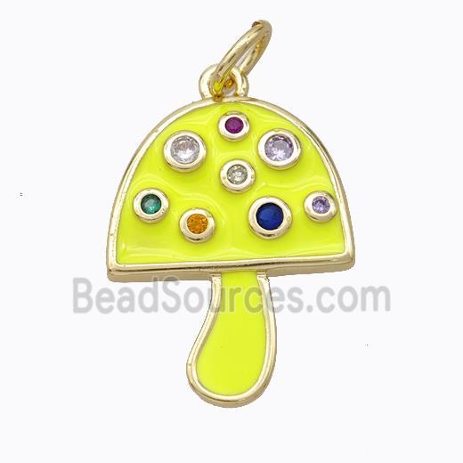 Copper Mushroom Pendant Micro Pave Zirconia Yellow Enamel Gold Plated