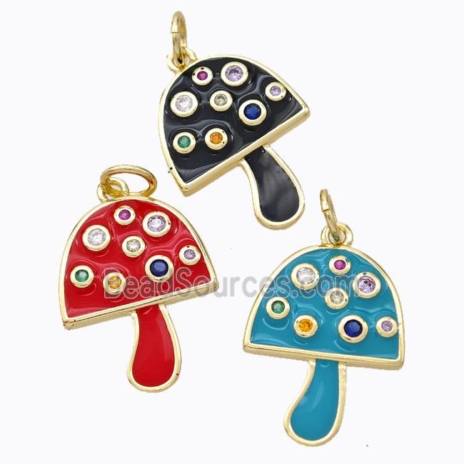 Copper Mushroom Pendant Micro Pave Zirconia Enamel Gold Plated Mixed