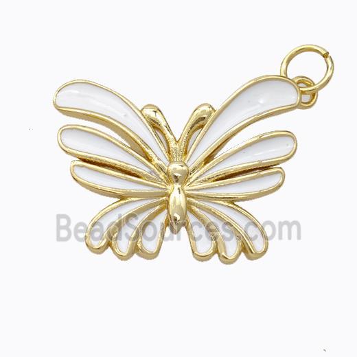 Copper Butterfly Pendant White Enamel Gold Plated