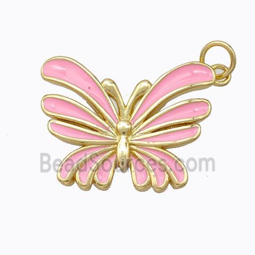 Copper Butterfly Pendant Pink Enamel Gold Plated