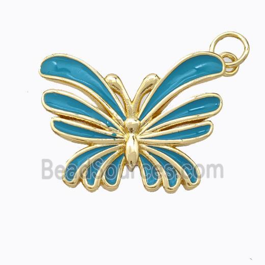 Copper Butterfly Pendant Teal Enamel Gold Plated