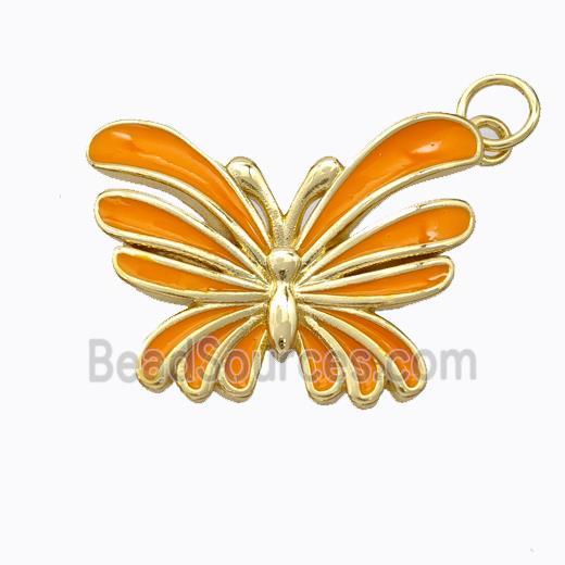 Copper Butterfly Pendant Orange Enamel Gold Plated