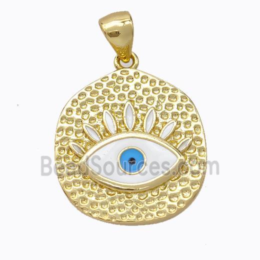 Copper Eye Pendant White Enamel Circle Gold Plated