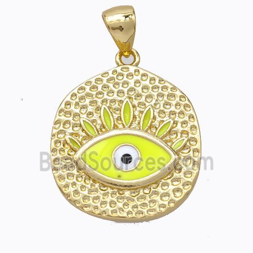 Copper Eye Pendant Yellow Enamel Circle Gold Plated