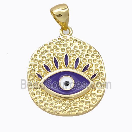 Copper Eye Pendant Purple Enamel Circle Gold Plated