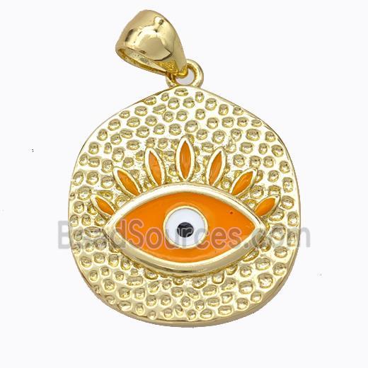 Copper Eye Pendant Orange Enamel Circle Gold Plated