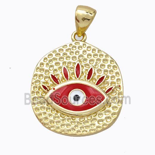 Copper Eye Pendant Red Enamel Circle Gold Plated