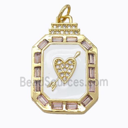 Cupid Arrow Heart Charms Copper Pendant Pave Zirconia White Enamel Rectangle Gold Plated