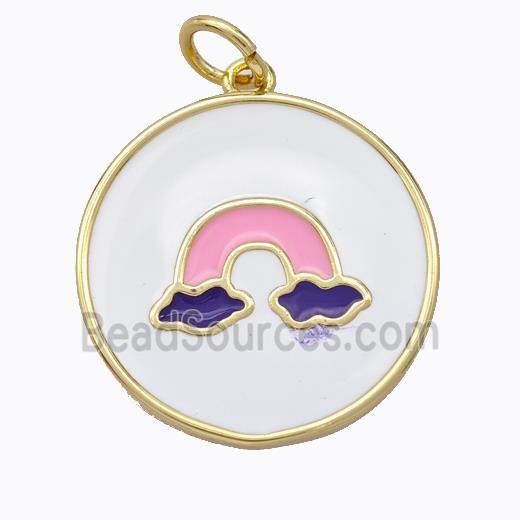 Copper Rainbow Pendant White Enamel Circle Gold Plated