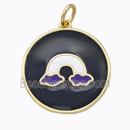 Copper Rainbow Pendant Black Enamel Circle Gold Plated