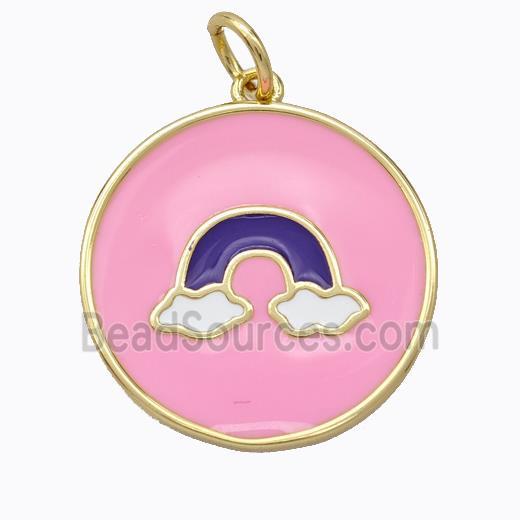 Copper Rainbow Pendant Pink Enamel Circle Gold Plated